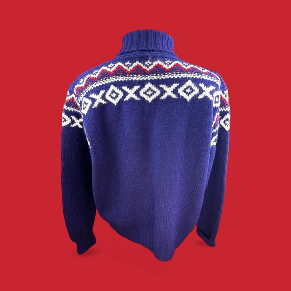 Polo Ralph Lauren Vintage Mens Skiing Turtleneck Sweater Blue Wool XL Hand Knit - Picture 2 of 9